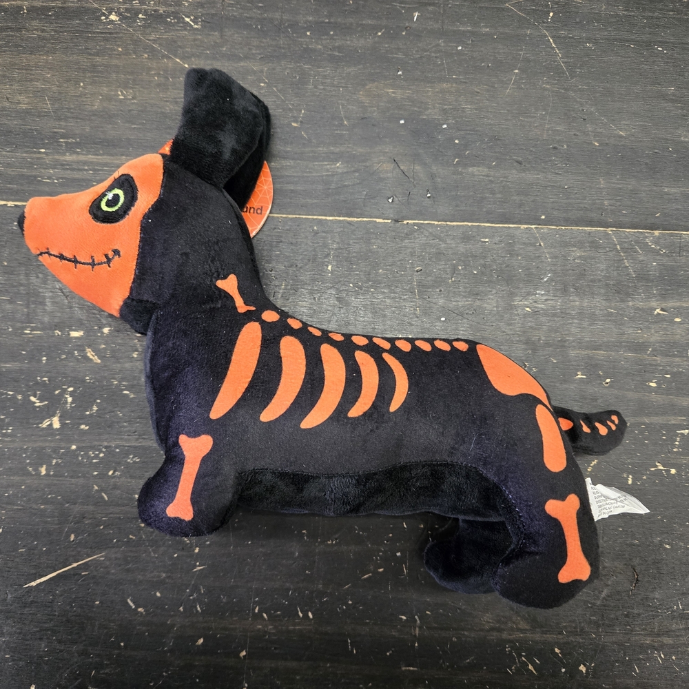 Pet Central Skeleton Daschund Plush Dog Squeakee Toy LG Orange